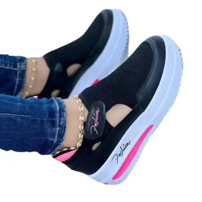 Women's canvas platform sneakers, casual hollow-out sport tennis shoes.