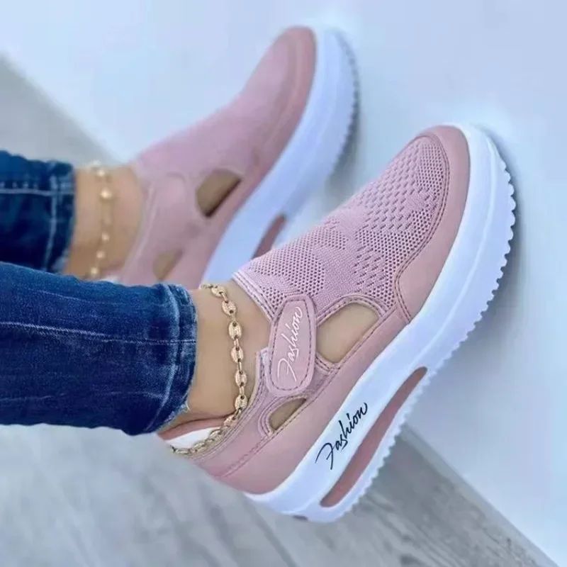Women's canvas platform sneakers, casual hollow-out sport tennis shoes.