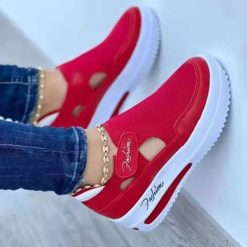 Women's canvas platform sneakers, casual hollow-out sport tennis shoes.