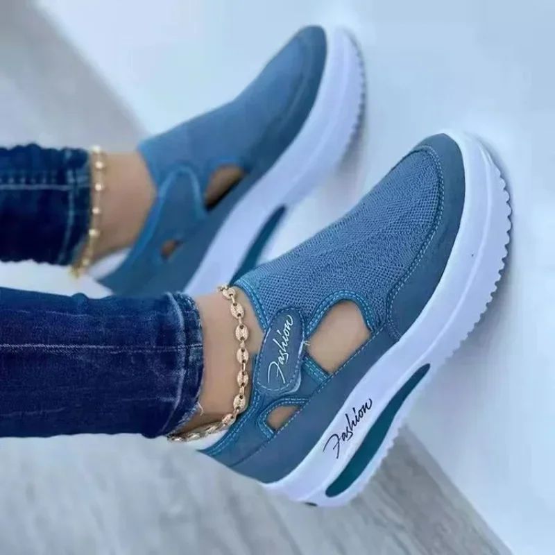 Women's canvas platform sneakers, casual hollow-out sport tennis shoes.